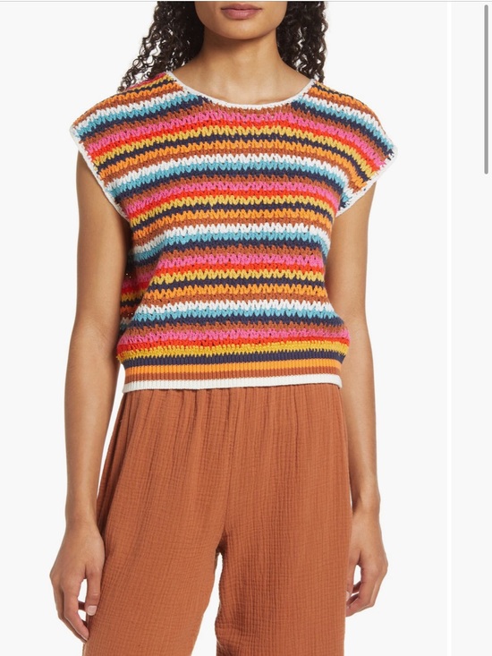Marine Layer Tops - Marine Layer Avery Stripe Crochet Top Size L Multicolor Cotton Blend Knit